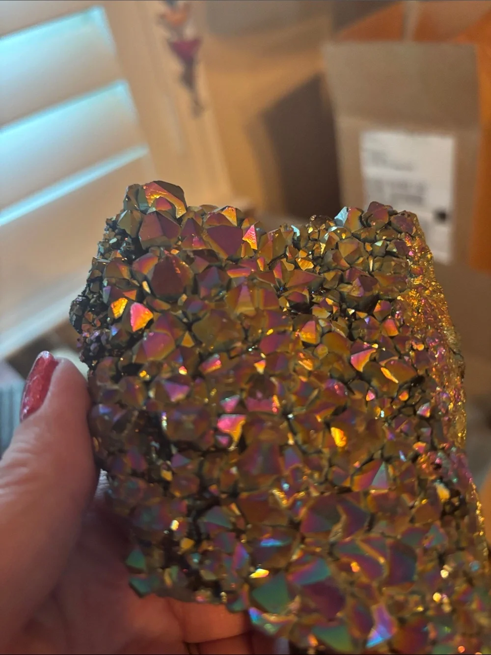 Rainbow Aura Geode Cluster Decorative Accent Multicolor
